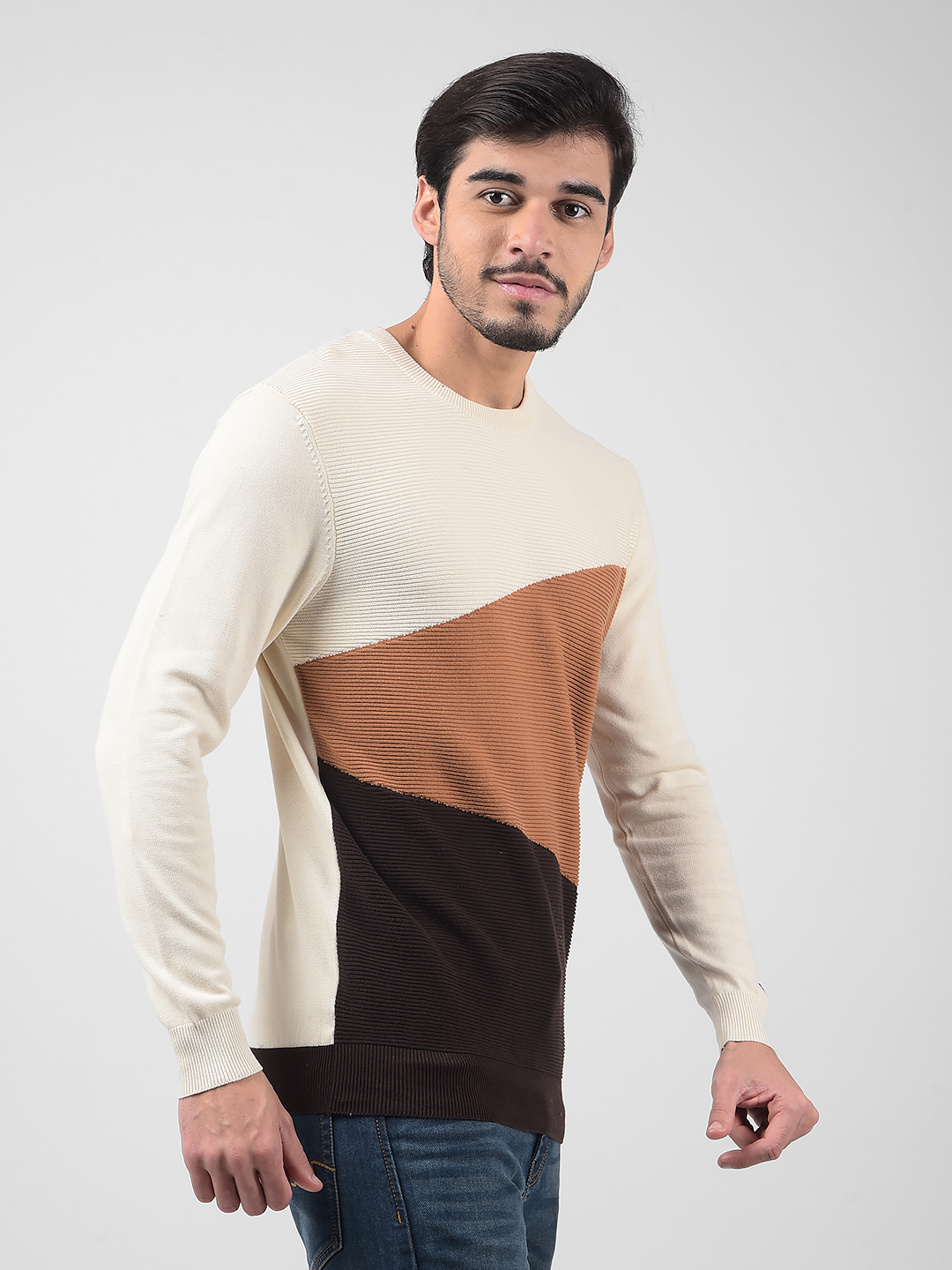 Numero Uno Men Color Block Brown Sweater